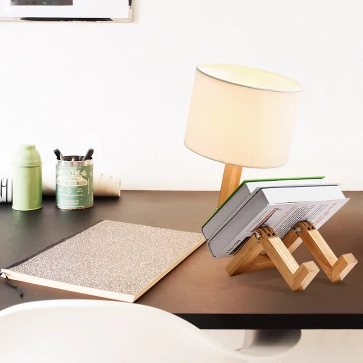Wooden Table Lamp with Book Holder - RutanFlex-Table Lamp-State of Style
