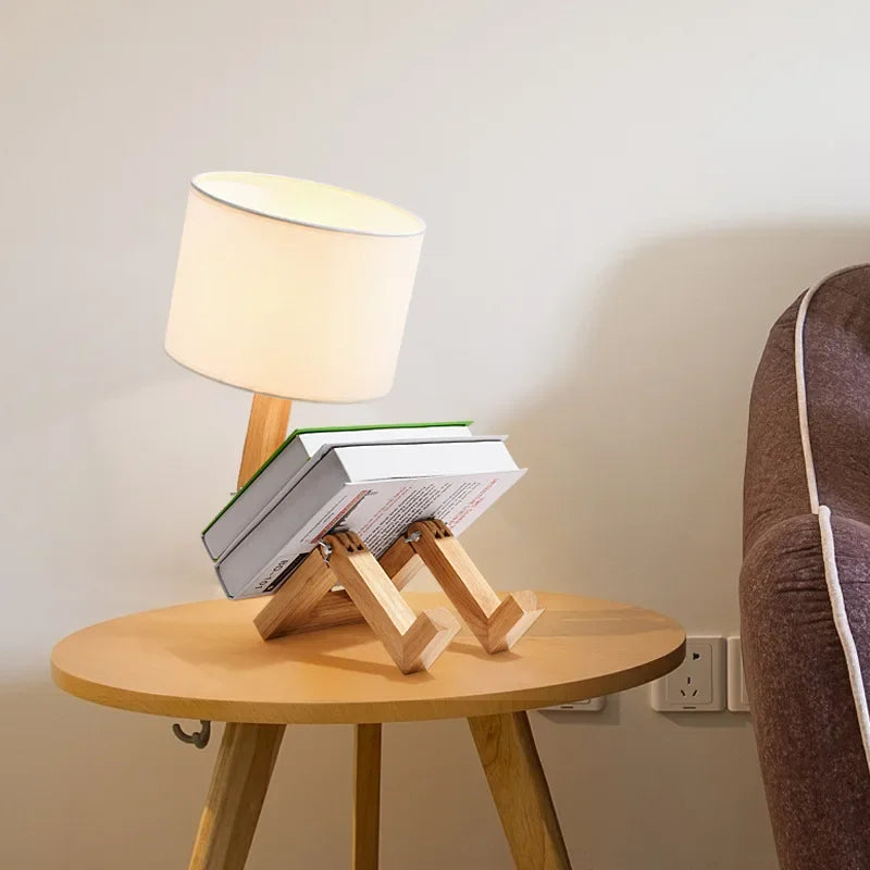 Wooden Table Lamp with Book Holder - RutanFlex-Table Lamp-State of Style