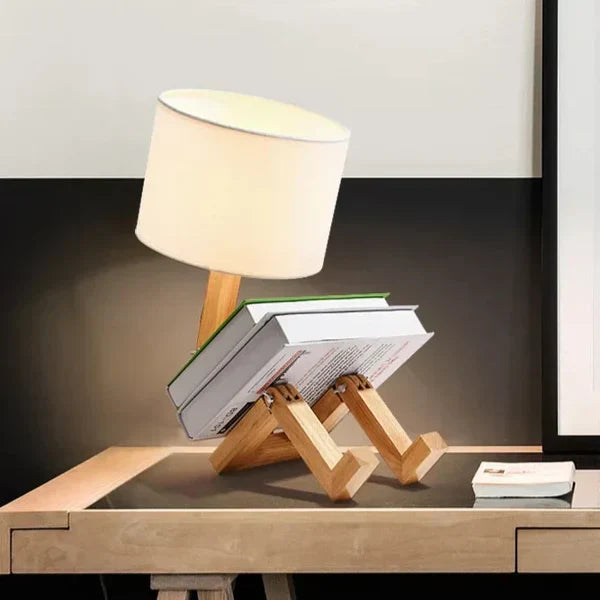 Wooden Table Lamp with Book Holder - RutanFlex-Table Lamp-State of Style