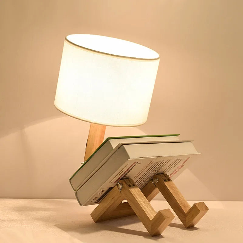Wooden Table Lamp with Book Holder - RutanFlex-Table Lamp-State of Style