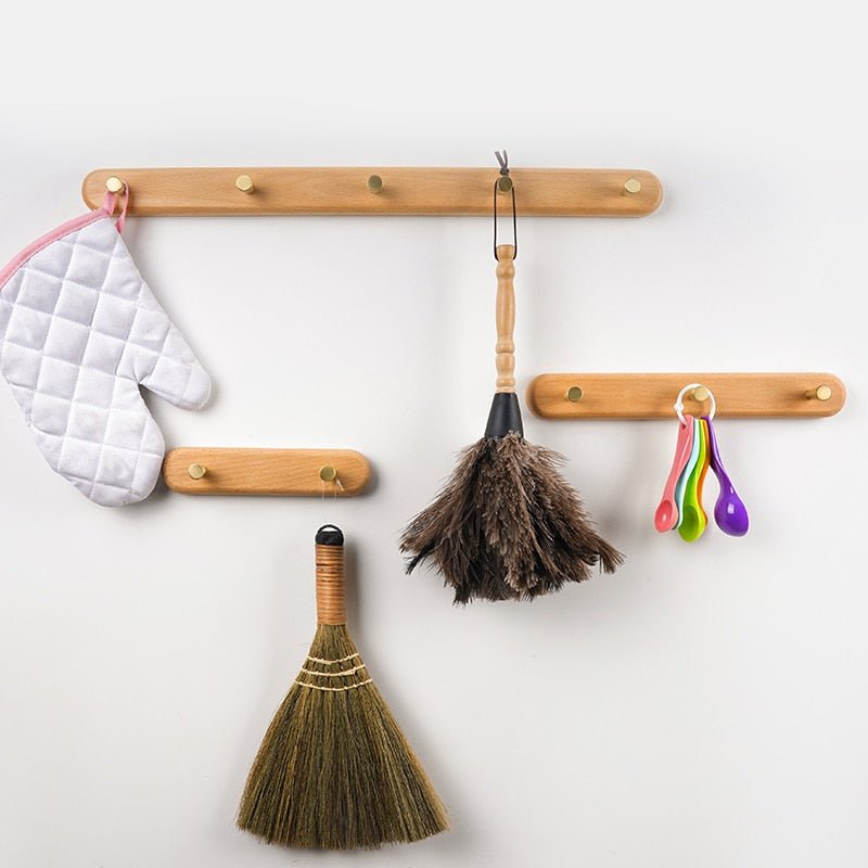 Wooden Wall Coat Rack with Brass Hooks - LignaHook-2 hooks (20cm)-Beech wood-State of Style