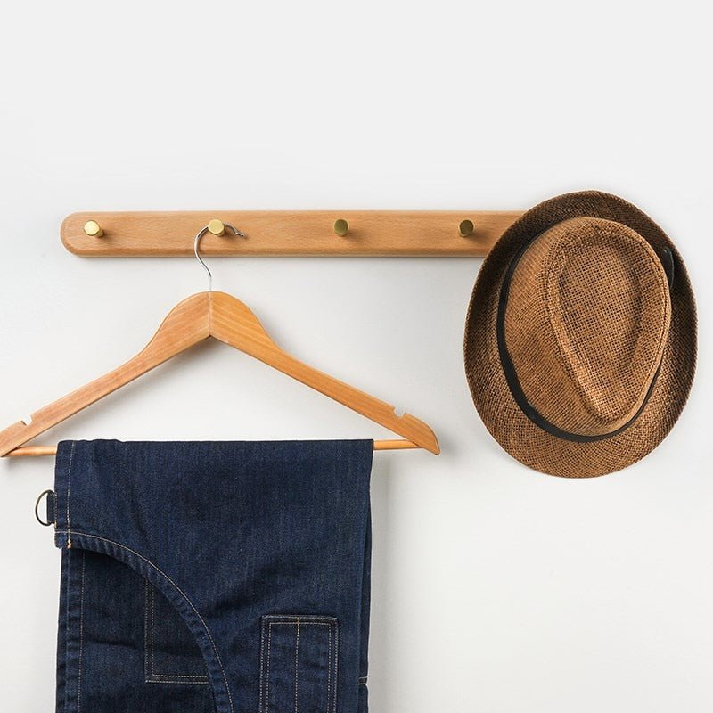 Wooden Wall Coat Rack with Brass Hooks - LignaHook-2 hooks (20cm)-Beech wood-State of Style