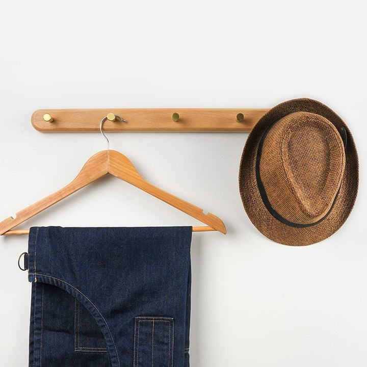 Wooden Wall Coat Rack with Brass Hooks - LignaHook-2 hooks (20cm)-Beech wood-State of Style