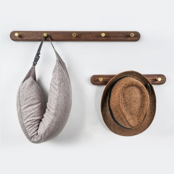 Wooden Wall Coat Rack with Brass Hooks - LignaHook-2 hooks (20cm)-Beech wood-State of Style