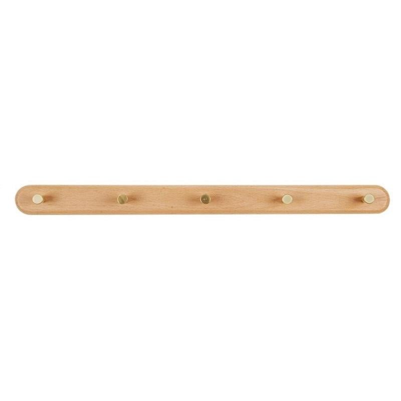 Wooden Wall Coat Rack with Brass Hooks - LignaHook-5 Hooks (56cm)-Beech wood-State of Style
