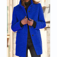 Wool Coat with Button Closure for Women - Eva-Blue-S-State of Style