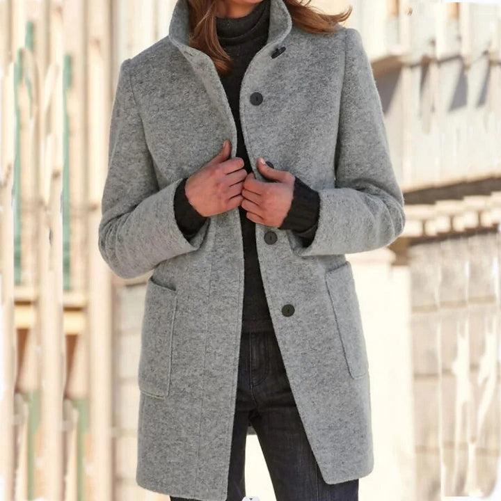 Wool Coat with Button Closure for Women - Eva-Grey-S-State of Style