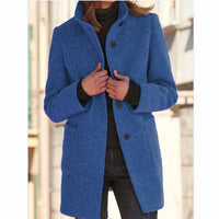 Wool Coat with Button Closure for Women - Eva-Navy-S-State of Style