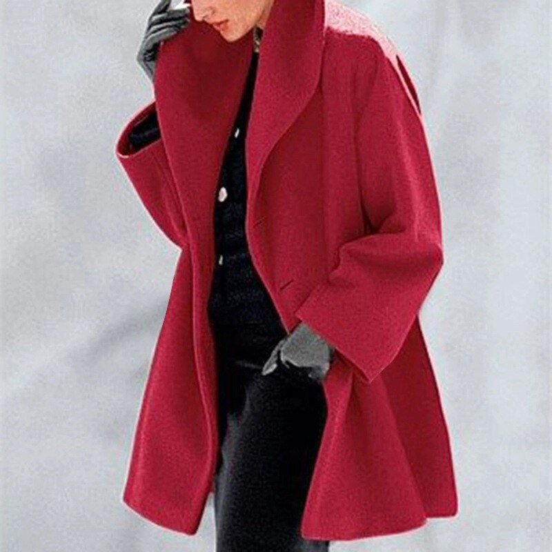Wool Ladies' Coat with Wide Collar - Mila-Red-S-State of Style