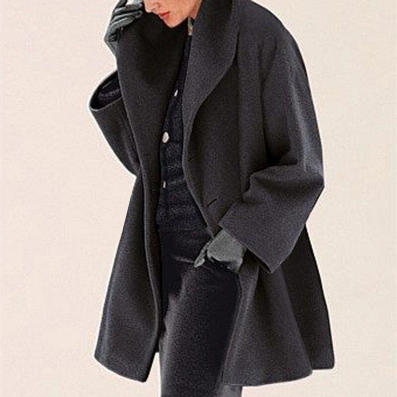 Wool Women's Coat with Wide Collar - Mila-Black-S-State of Style