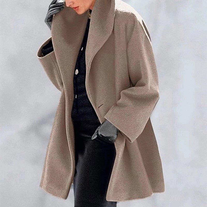 Wool Women's Coat with Wide Collar - Mila-Light Brown-S-State of Style