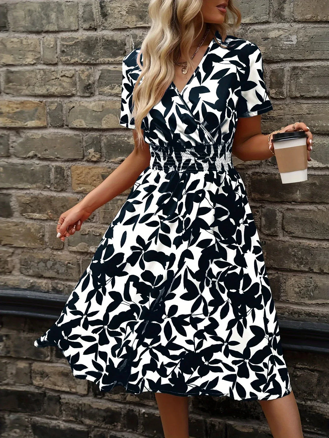 Wrap Dress with Floral Pattern | Livia | Fresh and Stylish-Black-M-State of Style
