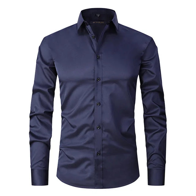 Wrinkle-Free Elastic Men's Shirt - Noah-Dark Blue-S-State of Style