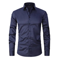 Wrinkle-Free Elastic Men's Shirt - Noah-Dark Blue-S-State of Style