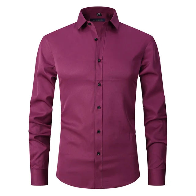 Wrinkle-Free Elastic Men's Shirt - Noah-Dark Pink-S-State of Style