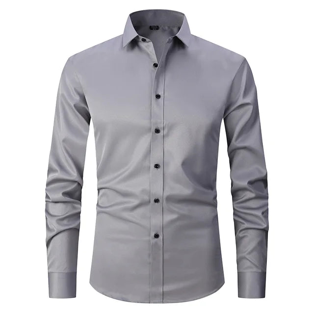 Wrinkle-Free Elastic Men's Shirt - Noah-Grey-S-State of Style