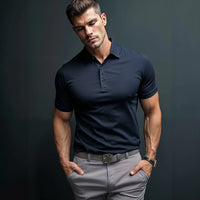 Wrinkle-Free Muscle Fit Polo Shirt | Durable-Deep Blue-M-State of Style