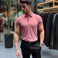 Wrinkle-Free Muscle Fit Polo Shirt | Durable-Salmon Pink-M-State of Style