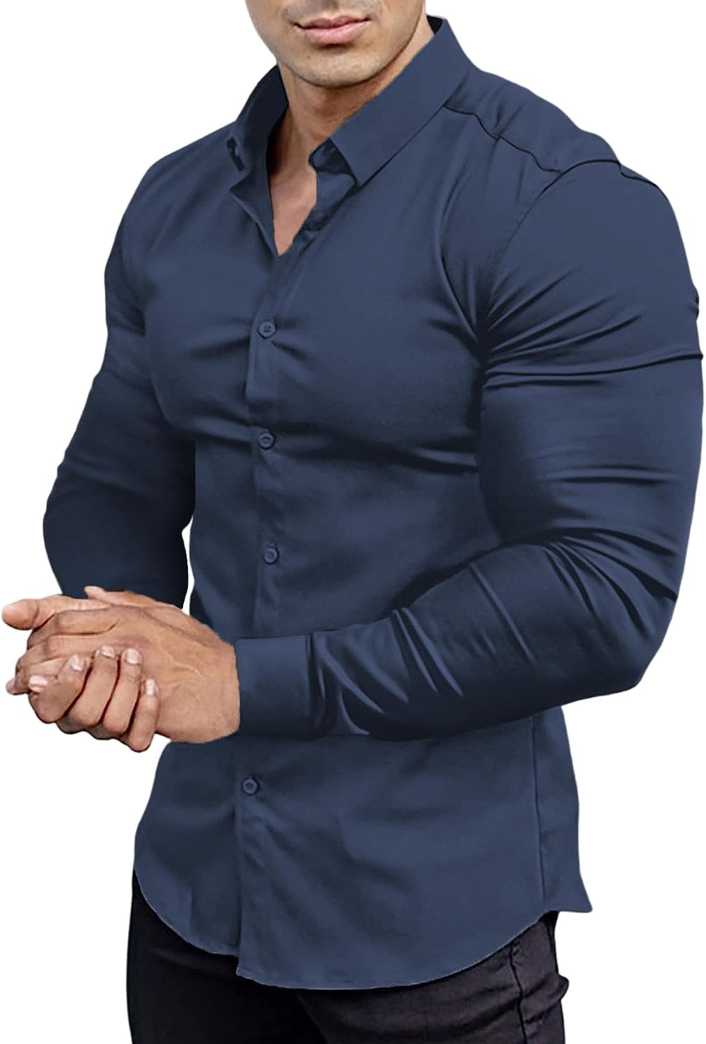 Wrinkle-Free Slim Fit Shirt for Men - David-Dark blue-S-State of Style