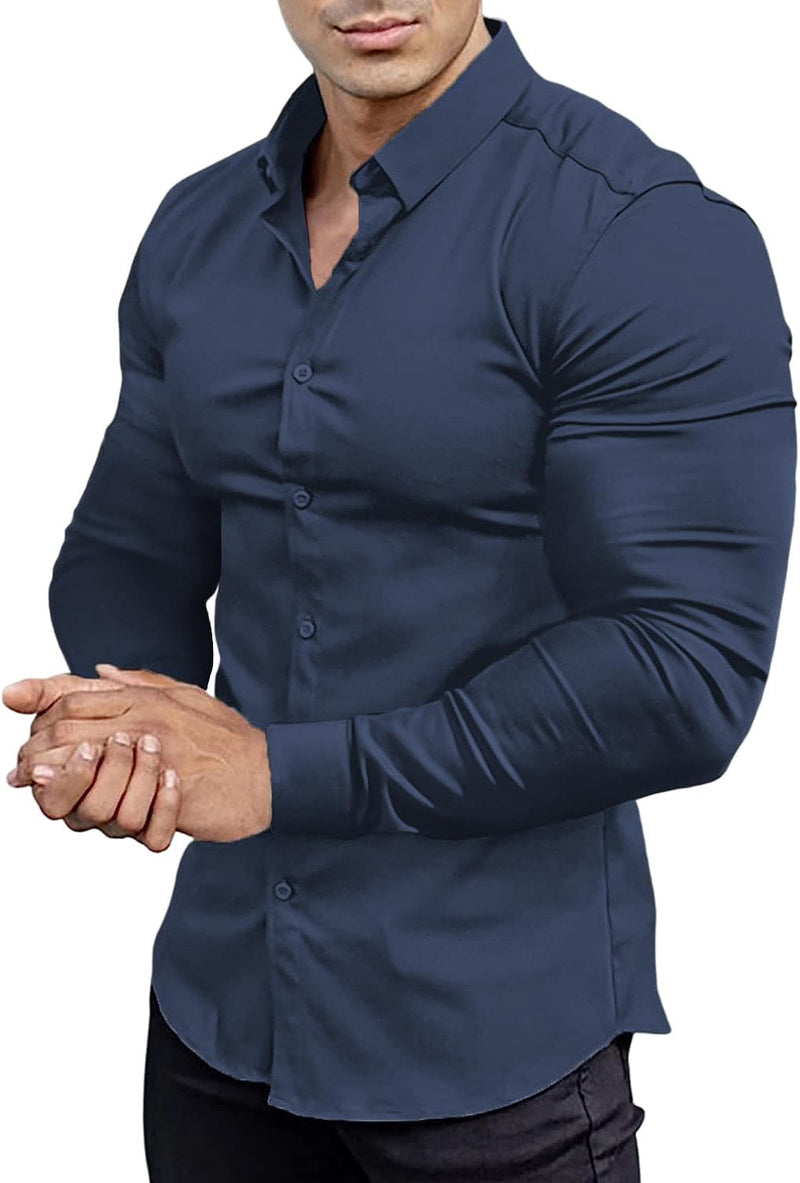 Wrinkle-Free Slim Fit Shirt for Men - David-Dark blue-S-State of Style