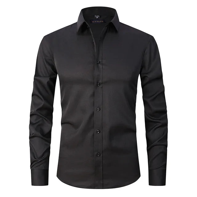 Wrinkle-Free Stretch Men's Shirt - Noah-Black-S-State of Style