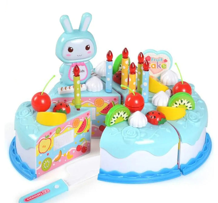 Plastic toy cake for children to count, slice and decorate.