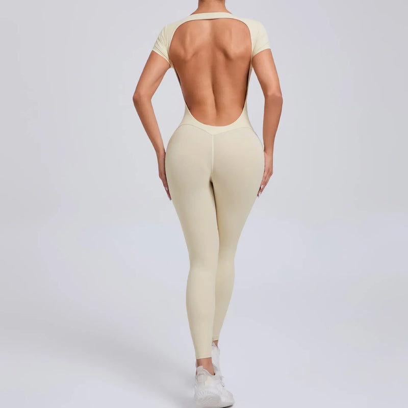 Yoga Jumpsuit with Breathable & Flexible Design - Luna-Beige-L-State of Style