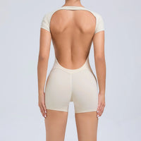 Yoga Jumpsuit with Breathable & Flexible Design - Luna-Beige Short-S-State of Style