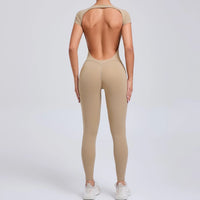 Yoga Jumpsuit with Breathable & Flexible Design - Luna-Khaki-S-State of Style