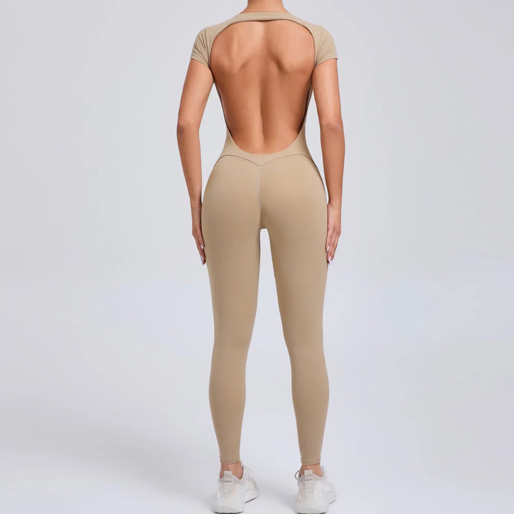 Yoga Jumpsuit with Breathable & Flexible Design - Luna-Khaki-S-State of Style