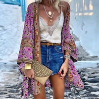 Zanzi Boho Cardigan | A Vibrant, Stylish & Breezy Mid-Length Kimono-Purple-S-State of Style