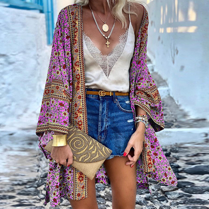 Zanzi Boho Cardigan | A Vibrant, Stylish & Breezy Mid-Length Kimono-Turquoise-S-State of Style
