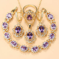 Zauber S | Zirconia Charming Bracelet and Ring-Purple (4-piece set)-6-State of Style