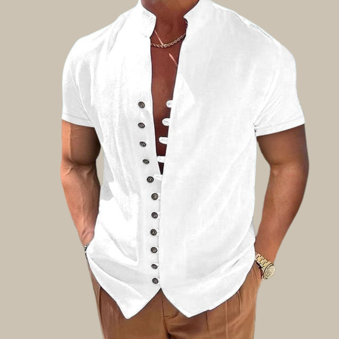 Zavier - Men's Summer Shirt | Short Sleeve Mandarin Collar Shirt-White-S-State of Style