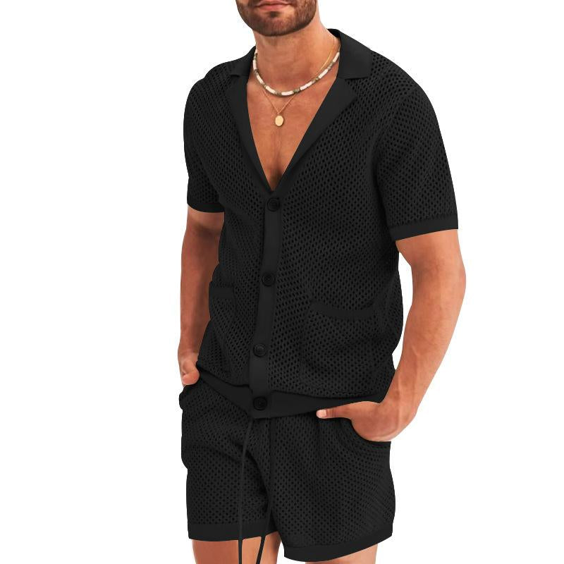 Zayn - Men's Lounge Set | Stylish Short-Sleeve Shirt & Shorts-Black-S-State of Style