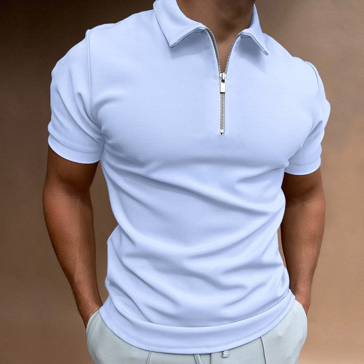 Zip-Up Polo Shirt - Oliver-Light Blue-S-State of Style