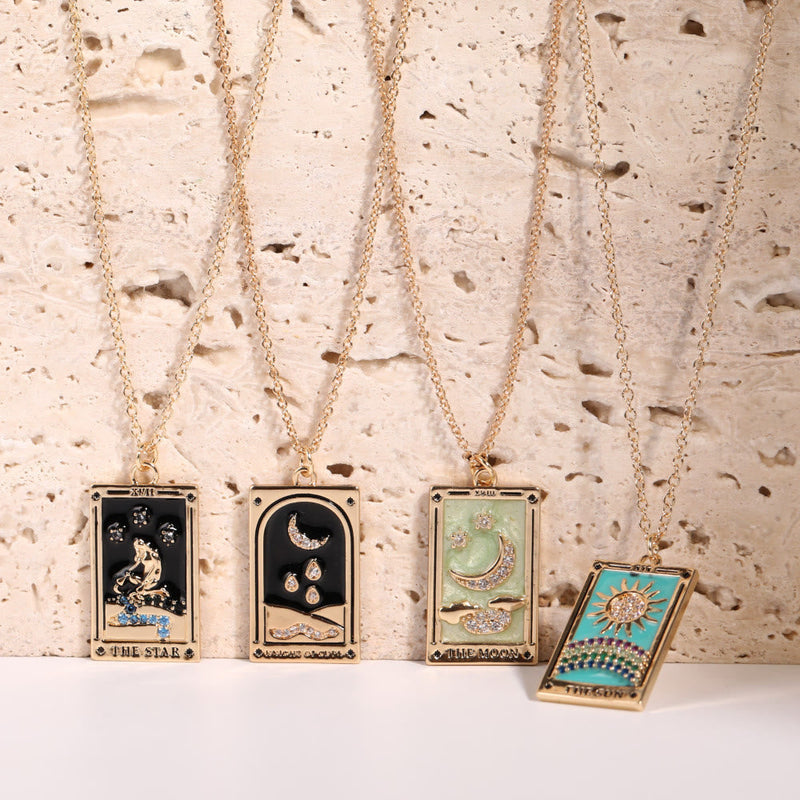 Zirconia Gold-Plated Tarot Drop Pendant Necklace - Amara-The Empress-State of Style