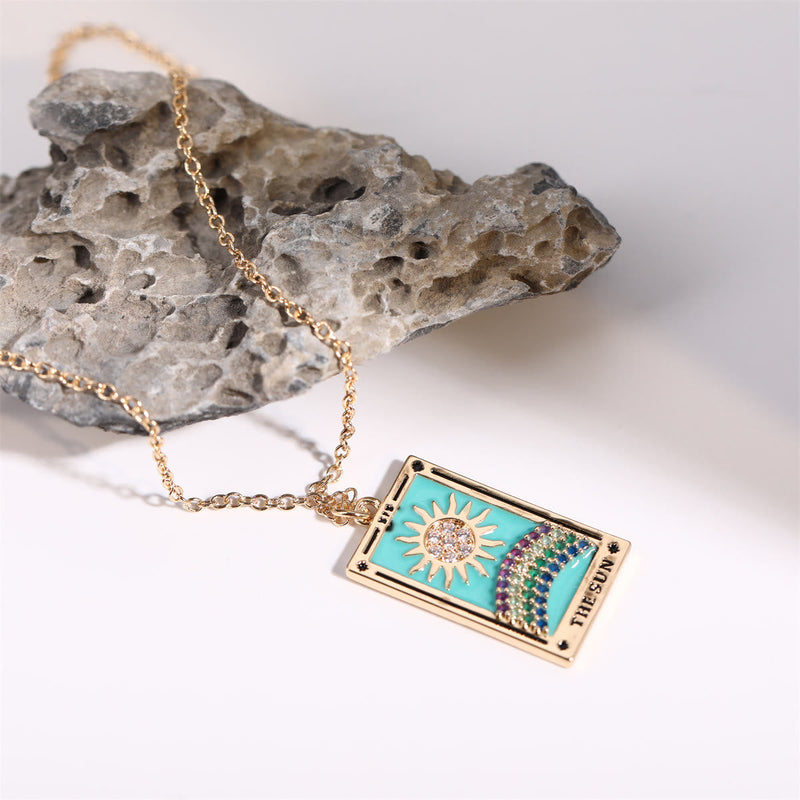 Zirconia Gold-Plated Tarot Drop Pendant Necklace - Amara-The Empress-State of Style