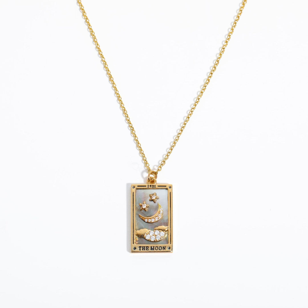 Zirconia Gold-Plated Tarot Drop Pendant Necklace - Amara-The Moon (2)-State of Style