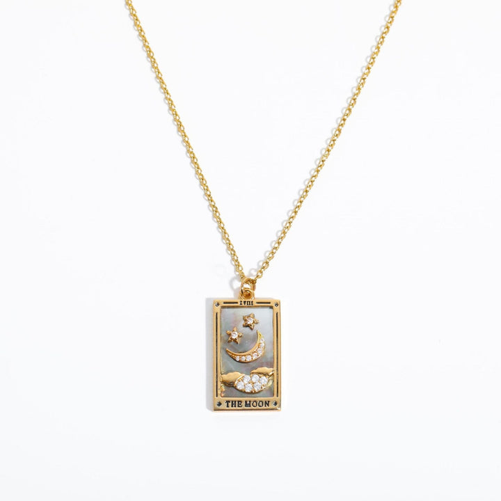 Zirconia Gold-Plated Tarot Drop Pendant Necklace - Amara-The Moon (2)-State of Style