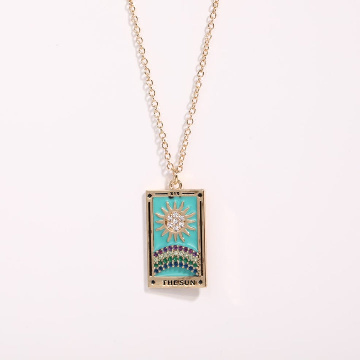 Zirconia Gold-Plated Tarot Drop Pendant Necklace - Amara-The Sun-State of Style