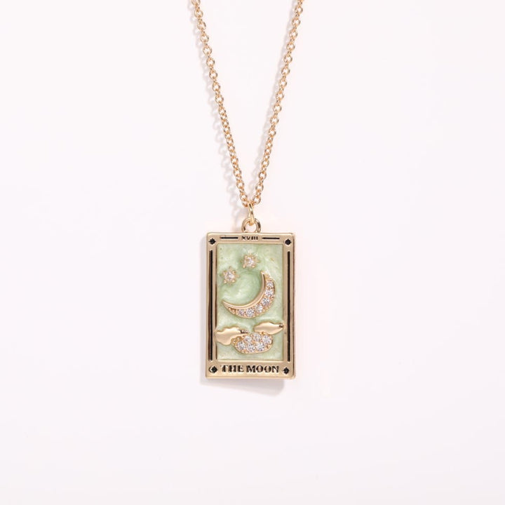 Zirconia Gold-Plated Tarot Teardrop Pendant Necklace – Amara-The Moon-State of Style