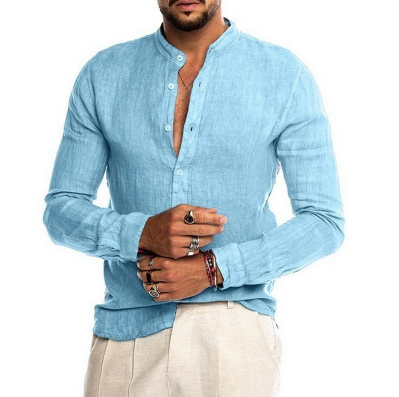 Zoltan | Men's Summer Linen Shirt-Light Blue-M-State of Style